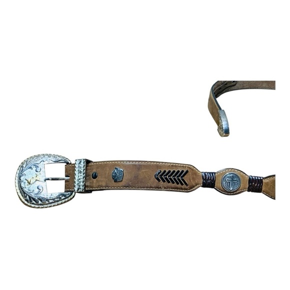 Men’s Larry Mahan Western Core Leather Embellished Belt & Buckle Sz 42 - Picture 5 of 7